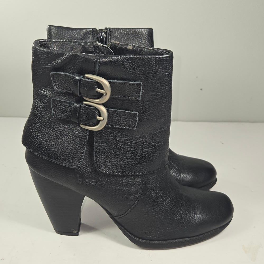 B.O.C. Born Concept Black Leather Buckle Ankle Boots BC3666 CBKH11 Womens 8/39